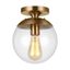 Satin Brass Globe Semi-Flush Mount Light with Clear Glass