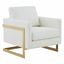 Elegant White Leather Accent Chair with Gold Metal Frame