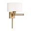 Antique Brass Swing Arm Wall Lamp with Off-White Fabric Shade