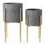 Charcoal Grey and Gold Embossed Metal Planters with Stands, Set of 2