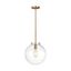 Kate 12" Clear Glass Globe Pendant in Satin Brass