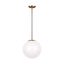 Leo Satin Bronze 14" LED Globe Pendant with White Glass Shade