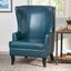 Handcrafted Blue Leather and Wood High Back Accent Chair