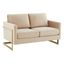 Elegant Beige Velvet Loveseat with Golden Solid Wood Frame