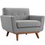 Expectation Gray Plush Upholstered Accent Chair with Cherry Wood Legs