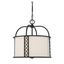 Matte Black Drum Pendant Light with White Fabric Shade