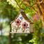 Distressed White Wooden Two-Story Garden Birdhouse with 3D Flowers