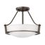 Hathaway Etched White Glass 3-Light Semi-Flush Mount in Olde Bronze