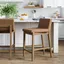 Light Brown Faux Leather and Wood Counter Stool