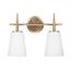 Satin Brass and Chrome 2-Light Wall Sconce with Etched Glass Shades