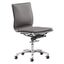 Gray Leather Armless Swivel Desk Chair with Metal Frame