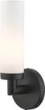 Black Steel Wall Sconce with Satin Opal Glass Shade