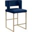 Caleb Navy Velvet Counter Stool with Gold Iron Legs, Set of 2