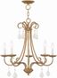 Antique Gold Leaf 5-Light Chandelier with Teardrop Crystals