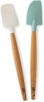 Small Sea Glass and White Silicone Spatula Set with Beechwood Handles