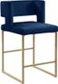 Caleb Navy Velvet Counter Stool with Gold Iron Legs, Set of 2