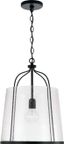 Madison Matte Black Brass Drum Pendant with Seeded Glass