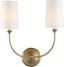 Sylvan Vibrant Gold Brass 2-Light Dimmable Sconce with Silk Shade