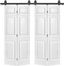 48 in. x 80 in. White Primed MDF Double Bi-Fold Barn Door with Black Hardware