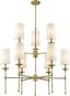 Emily Rubbed Brass 9-Light Chandelier with Off-White Shades