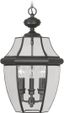 Monterey 3-Light Black Brass Outdoor Hanging Lantern with Clear Beveled Glass