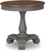 Transitional Gray & Brown Round Wood Accent Table, 26.13"
