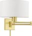 Satin Brass Swing Arm Wall Lamp with Off-White Shade