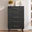 Black Tall 5-Drawer Wood Dresser with Gold Handles