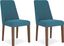 Blue Upholstered Wood Side Chair with Brown Frame