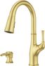 Alderwood Brushed Gold High-Arc Kitchen Faucet with Pull-Out Spray