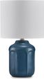 Teal Ceramic Table Lamp with Drum Shade