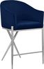 Xavier Navy Velvet Counter Stool with Chrome Metal Legs