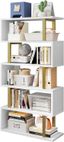 White S-Shaped 5-Tier Geometric Bookcase with Gold Accents