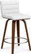 White Faux Leather and Wood Swivel Counter Stool