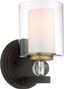 Bronze and Brass Cylinder Vanity Wall Sconce with Clear Glass