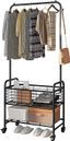 Black Metal Laundry Sorter with Wheels and Hanging Rack