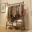 Walnut Rubberwood Portable Clothes Rack with Shelf and Hooks