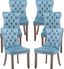 Light Blue Velvet Tufted Dining Chairs with Wood Legs, Set of 6