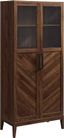 Dark Walnut Chevron Glass Door Storage Cabinet with Adjustable Shelves