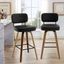 Black Faux Leather Swivel Bar Stools with Walnut Bentwood Legs, Set of 2