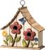 Distressed White Wooden Two-Story Garden Birdhouse with 3D Flowers