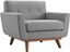 Expectation Gray Plush Upholstered Accent Chair with Cherry Wood Legs