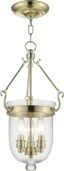 Antique Brass Polished 3-Light Clear Glass Jar Chandelier