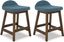 Blue Upholstered Wooden Counter Height Bar Stools, Set of 2