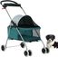 Teal Foldable Pet Stroller with Mesh Windows and Cup Holder