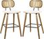 26" Walnut Wood and White PU Leather Counter Stools with Rattan Backrest, Set of 2