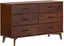 Walnut Solid Pine Wood 6-Drawer Dresser with Metal Handles