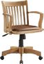 Deluxe Fruitwood Finish Wood Banker's Desk Chair with Brown Vinyl Seat