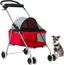 Red Aluminum 4-Wheel Folding Pet Stroller with Cup Holder