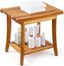 Teak Wood Shower Bench with Storage Shelf and Non-Slip Pads